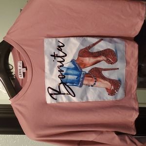 Pink crop top with long sleeve designed with Gem heels "Bonita"